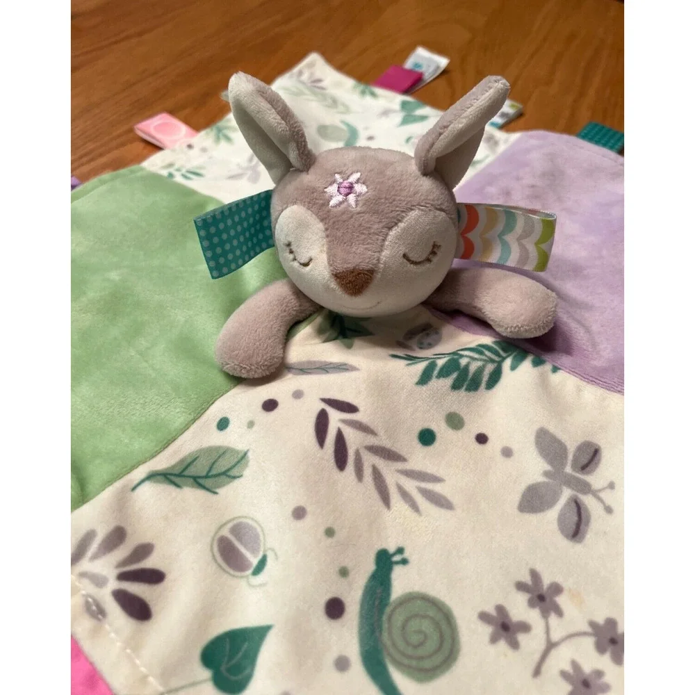 Taggies Mary Meyer Flora Fawn Purple Green Floral Lovey Plush Deer 13” Square‎